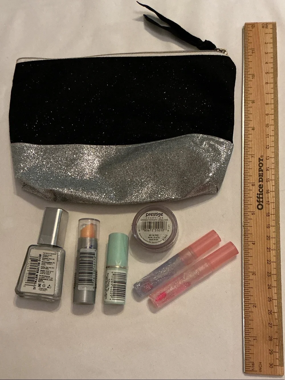 Glitter Black & Silver Cosmetic Pouch with Assorted Kids Bath & Body Accessories
